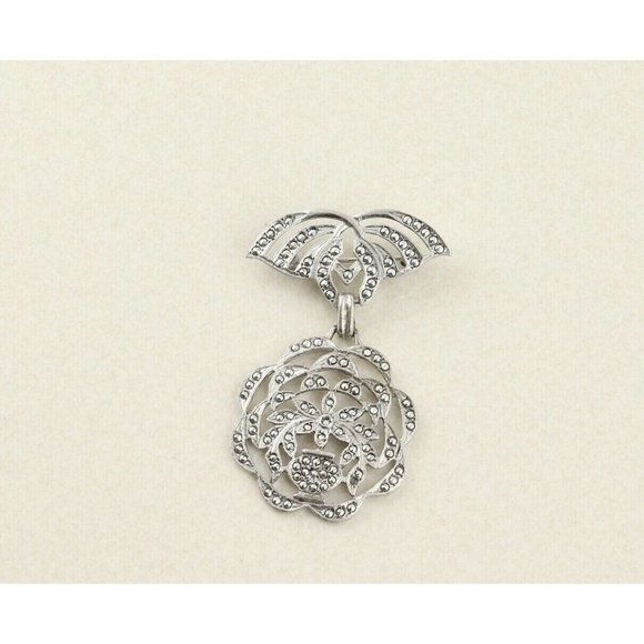 Sterling Silver Flower Dangle Pin Brooch Art Deco - Picture 1 of 8
